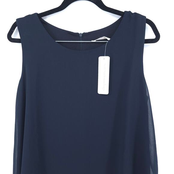 Soft Surrounding Coastal Resort Ocean Drive Navy Chiffon Tiered Feminine Dress M - Picture 2 of 10